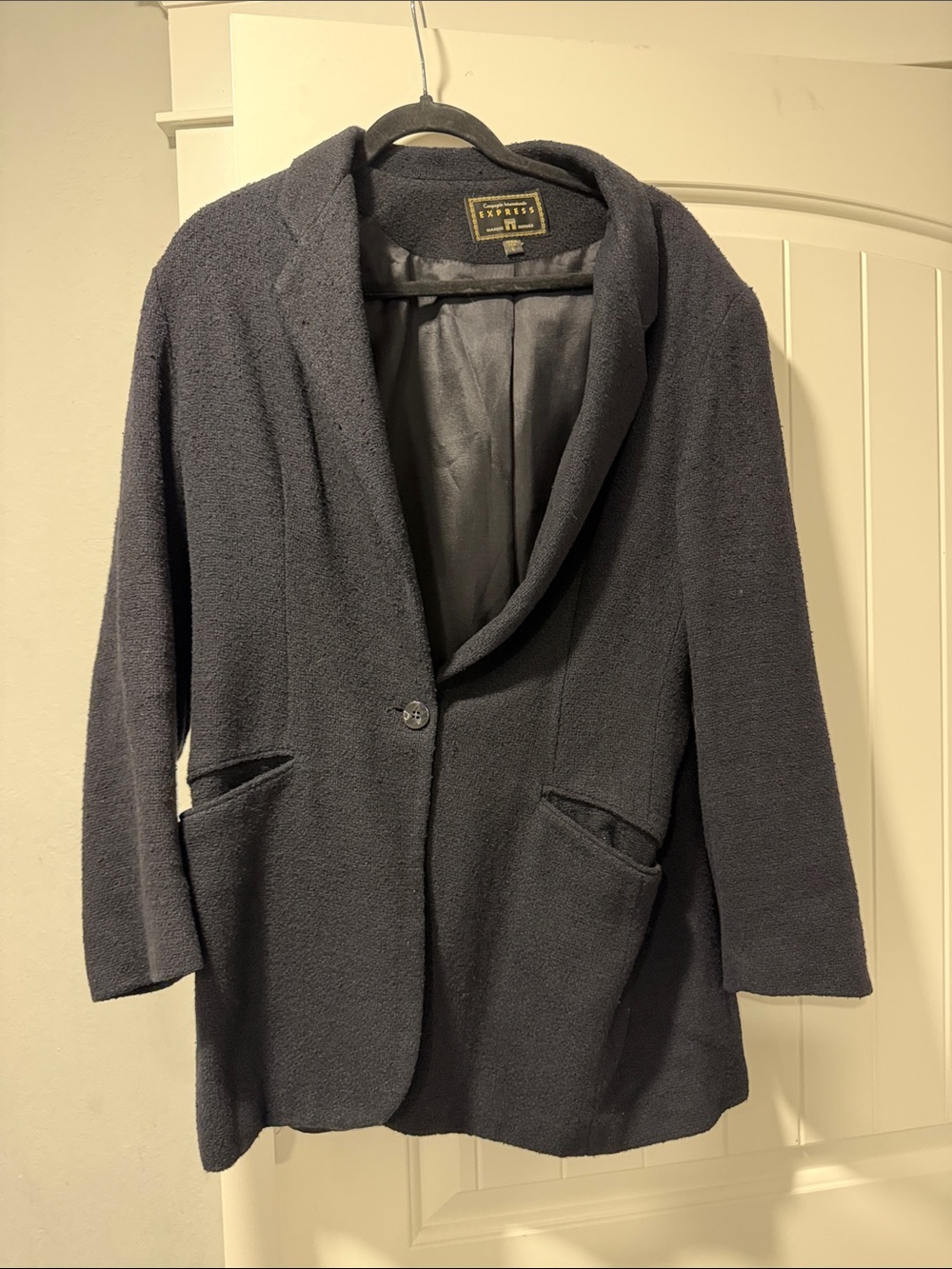 Express Women's Black Bouclé Single-Button Blazer
